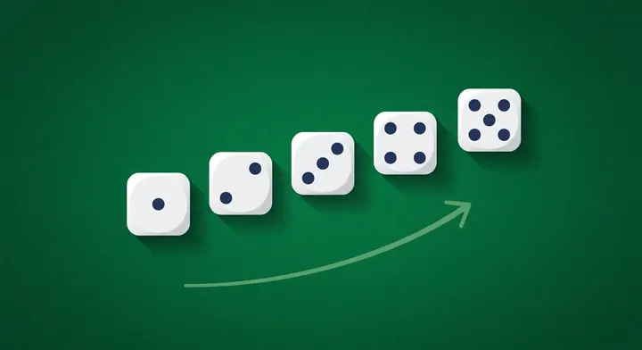 Five dice arranged in sequence from one to five forming a straight in Yatzy